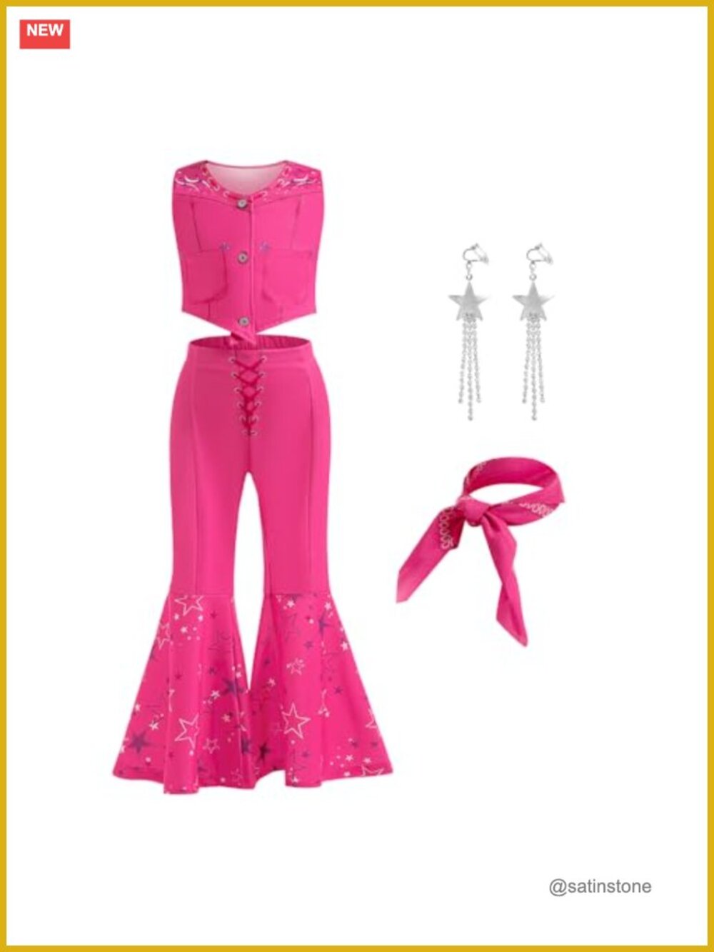 Girls Cowgirl Costume Disco Outfit 70s 80s Dress Up Pretend Play Set